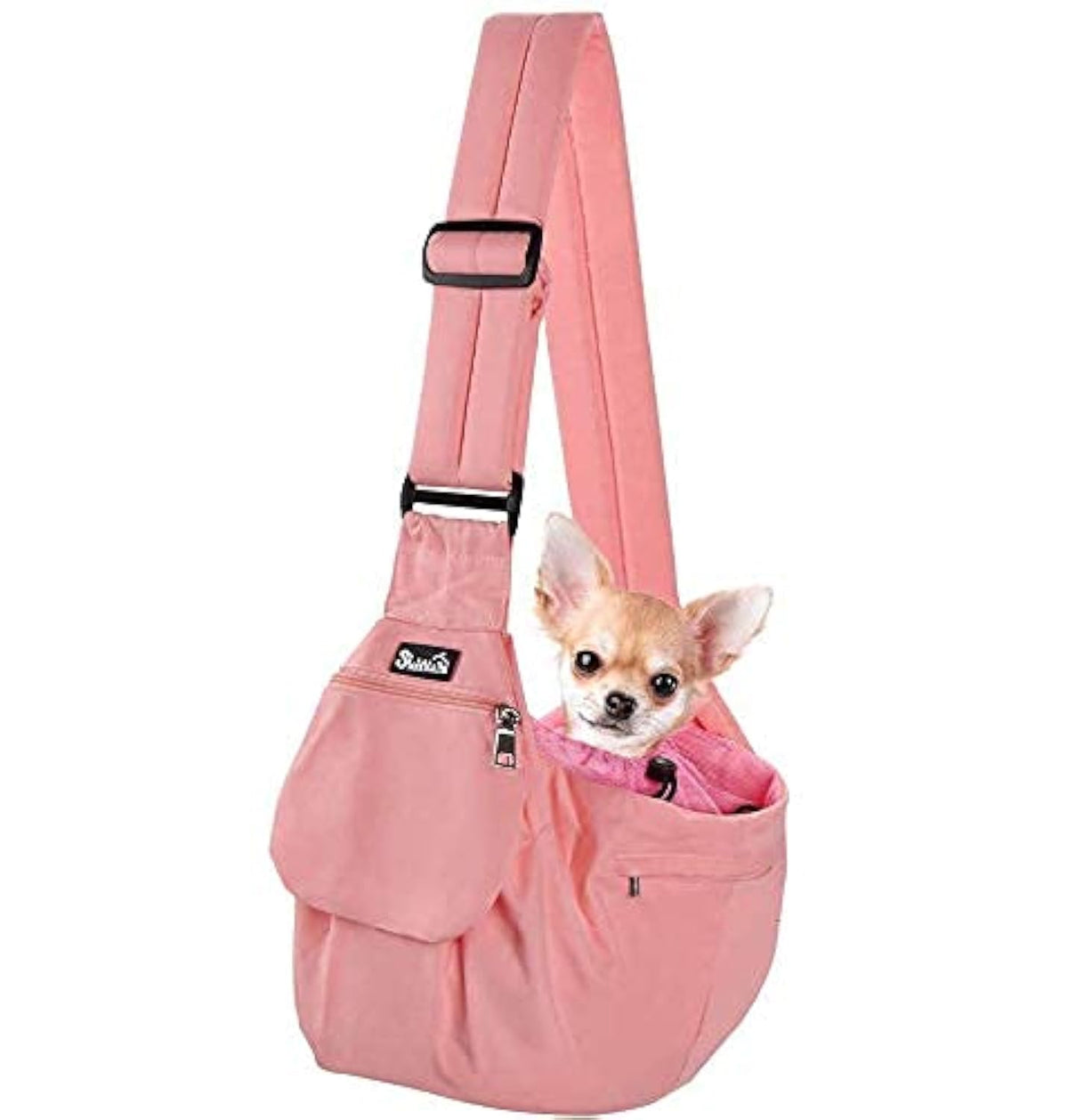 SlowTon dog carrier sling with adjustable padded strap for comfortable small-pet transport.