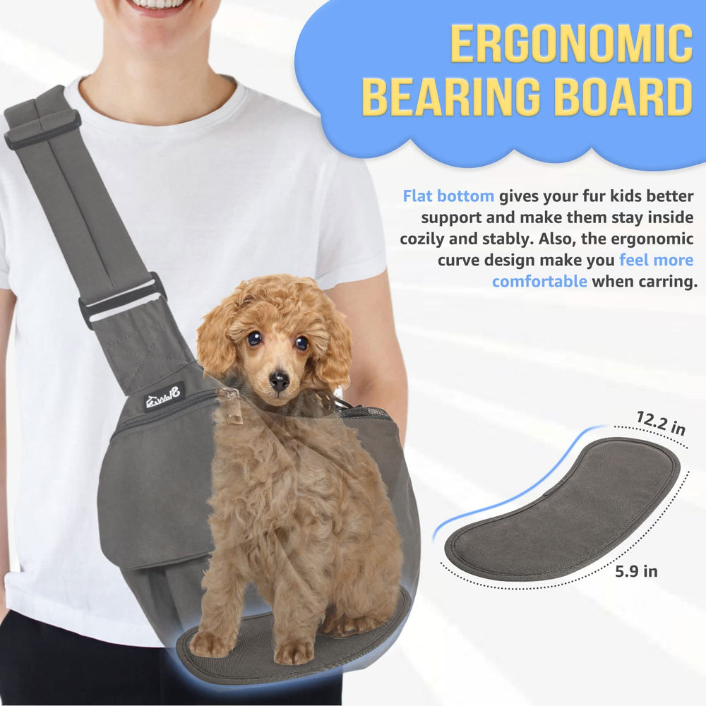 Detachable padded bottom on SlowTon sling enhances pet comfort when resting