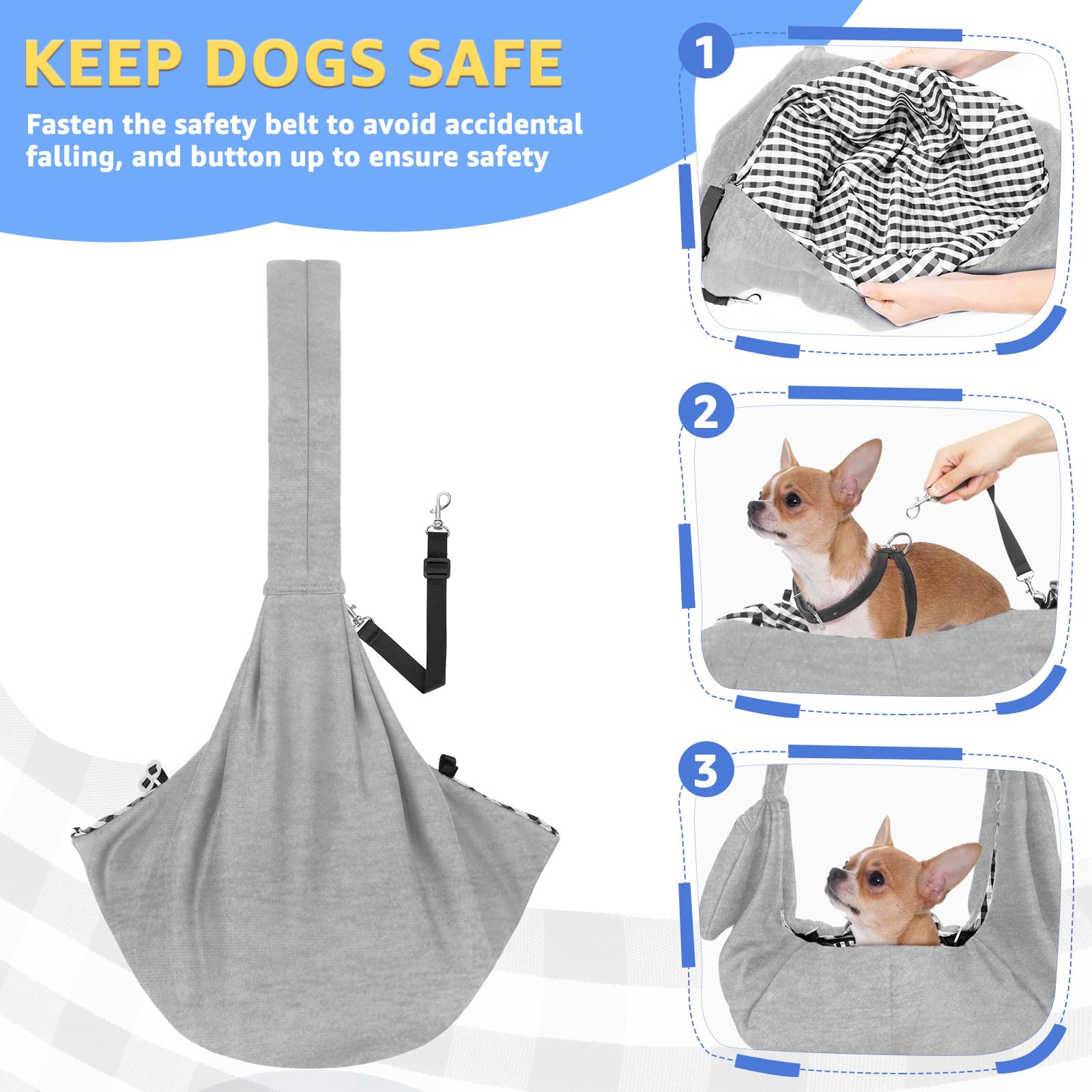 SlowTon Dog Carrier Sling front pocket closeup highlights convenient storage for treats and keys
