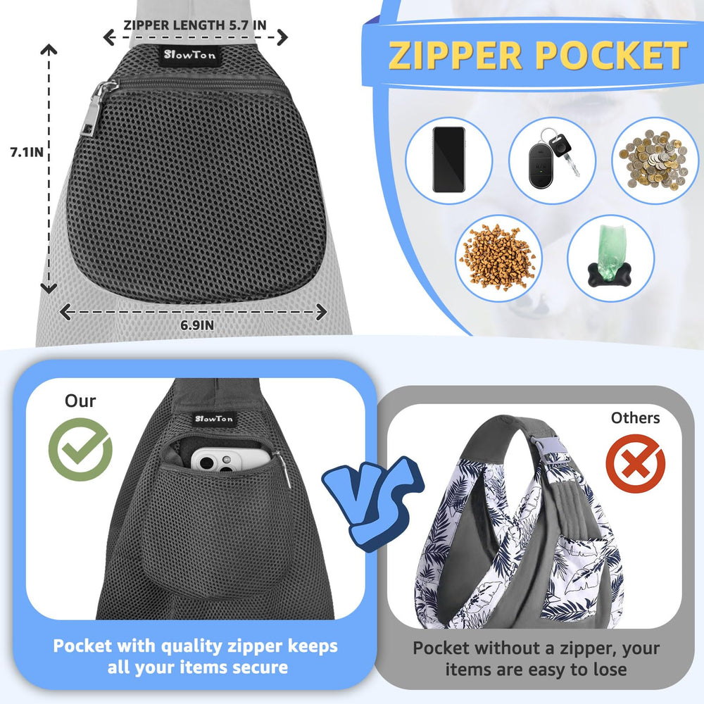 SlowTon carrier sling front pocket keeps treats and essentials within reach.
