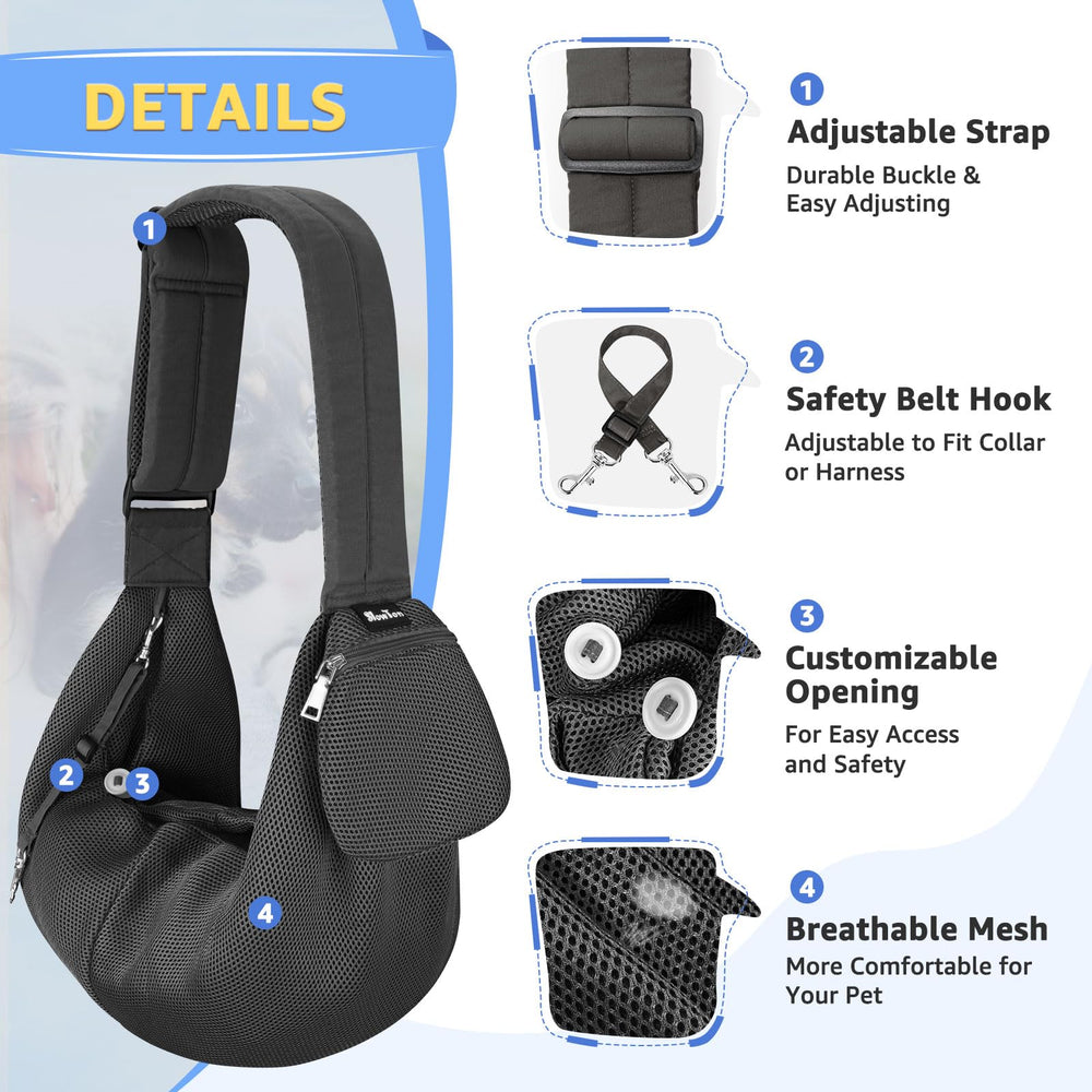 SlowTon sling safety clip secures pets and prevents falls.
