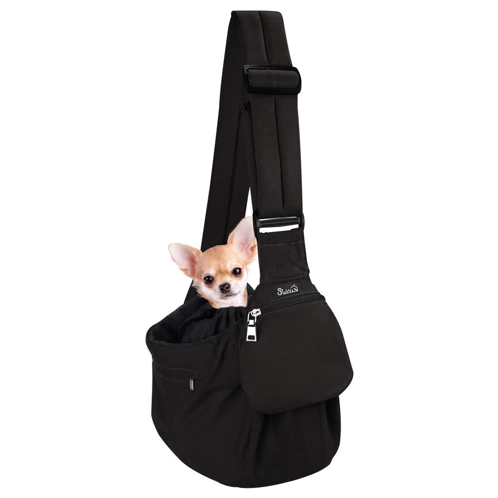 SlowTon dog carrier sling side view showing padded strap for comfortable carry.