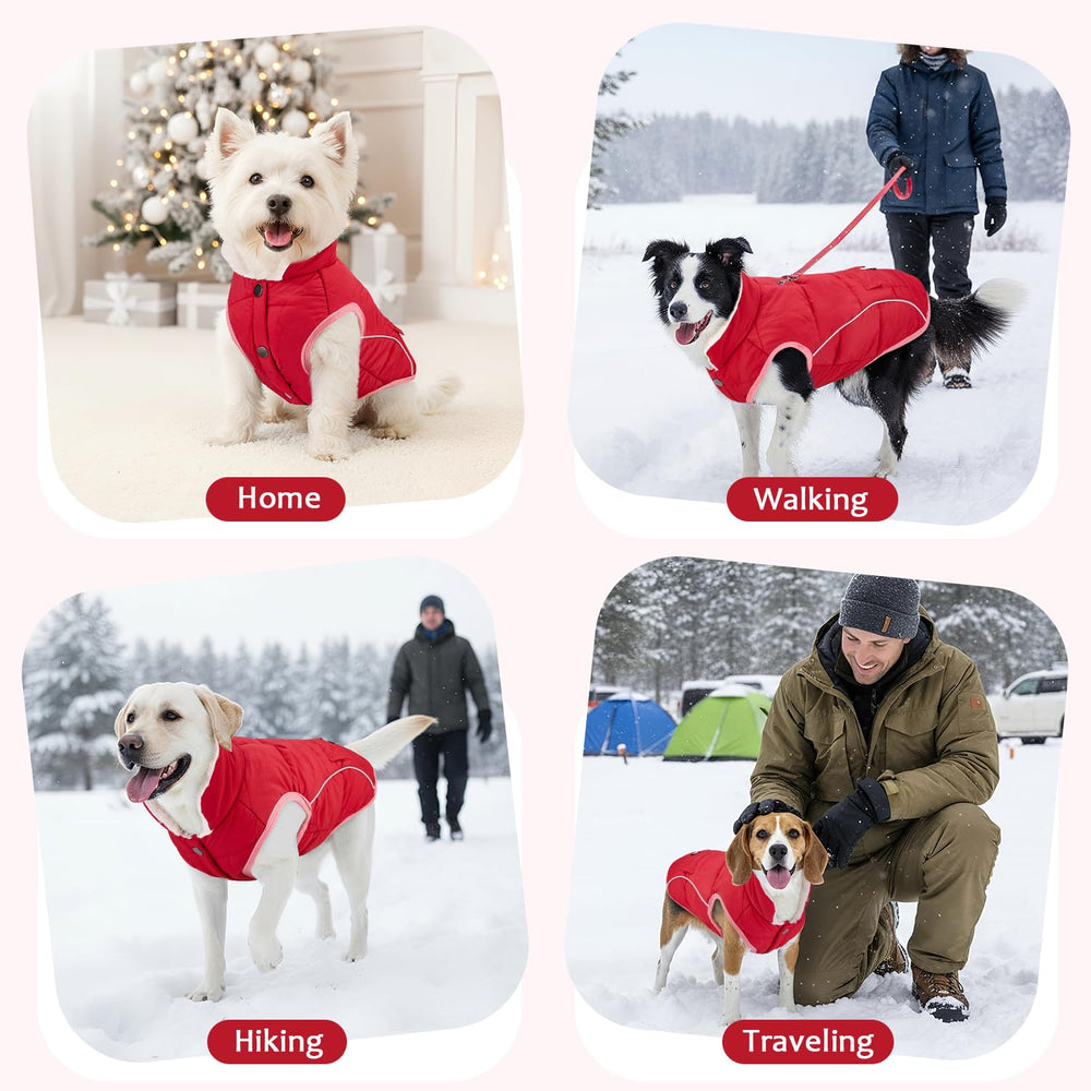 SlowTon dog coat fleece lining in red for cozy, comfortable wear.