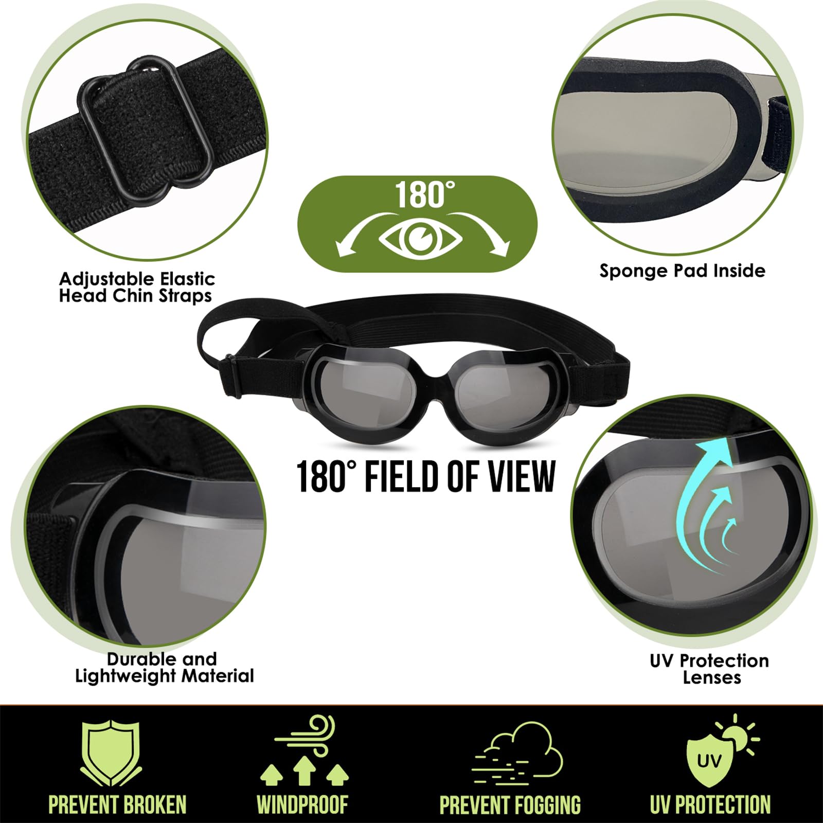 SlowTon dog goggles camouflage side view emphasizes two-ear hole design for comfort.