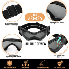 SlowTon lens-closeup shows UV-protective eyewear shielding eyes from wind.