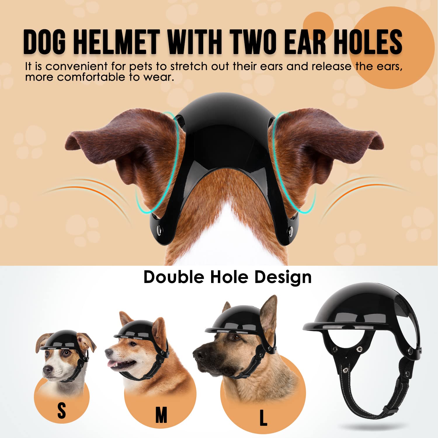 SlowTon dog helmet ear holes closeup for comfortable wear