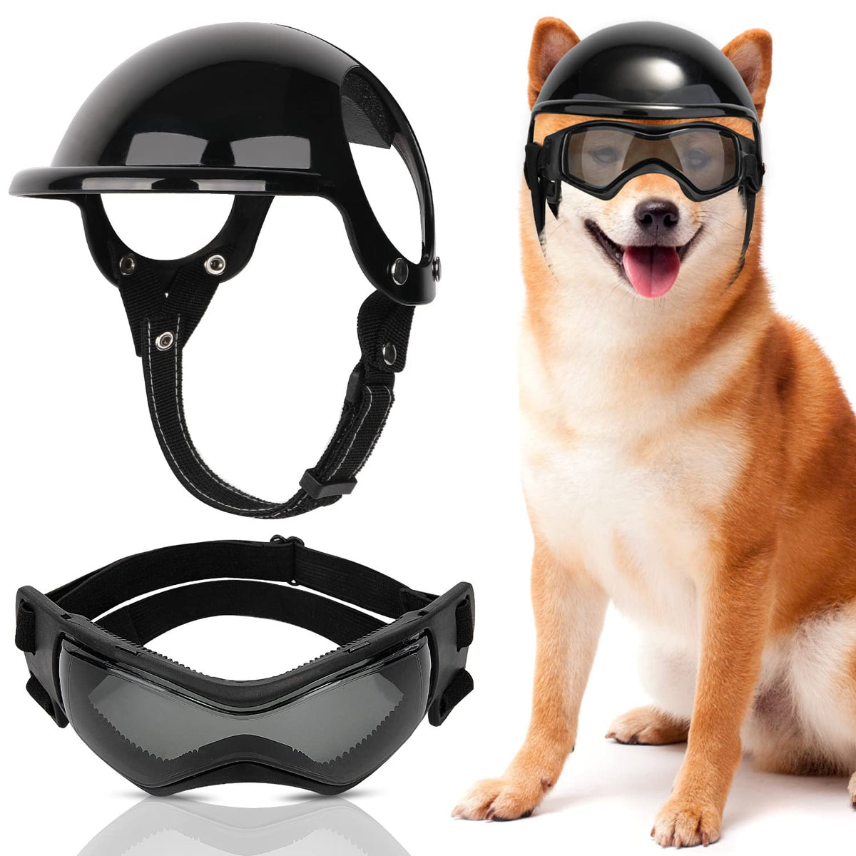 SlowTon dog helmet outer view highlights protective shell for safer sunny outings.