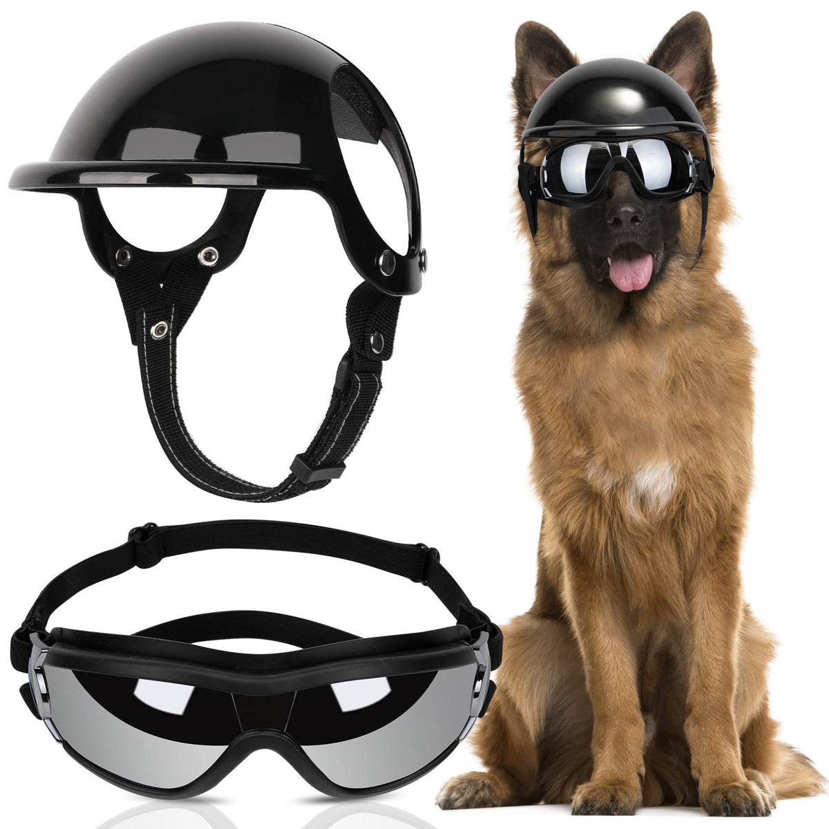 SlowTon dog helmet with UV protection shields eyes during sunny rides
