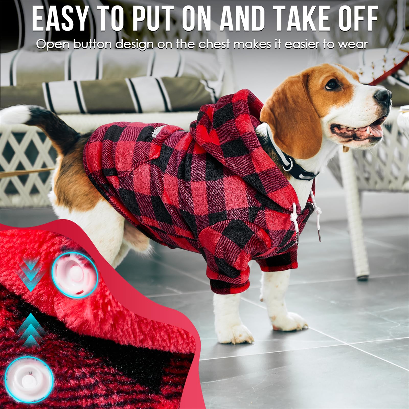 SlowTon dog hoodie hood-drawstring closeup — adjustable fit for comfort.