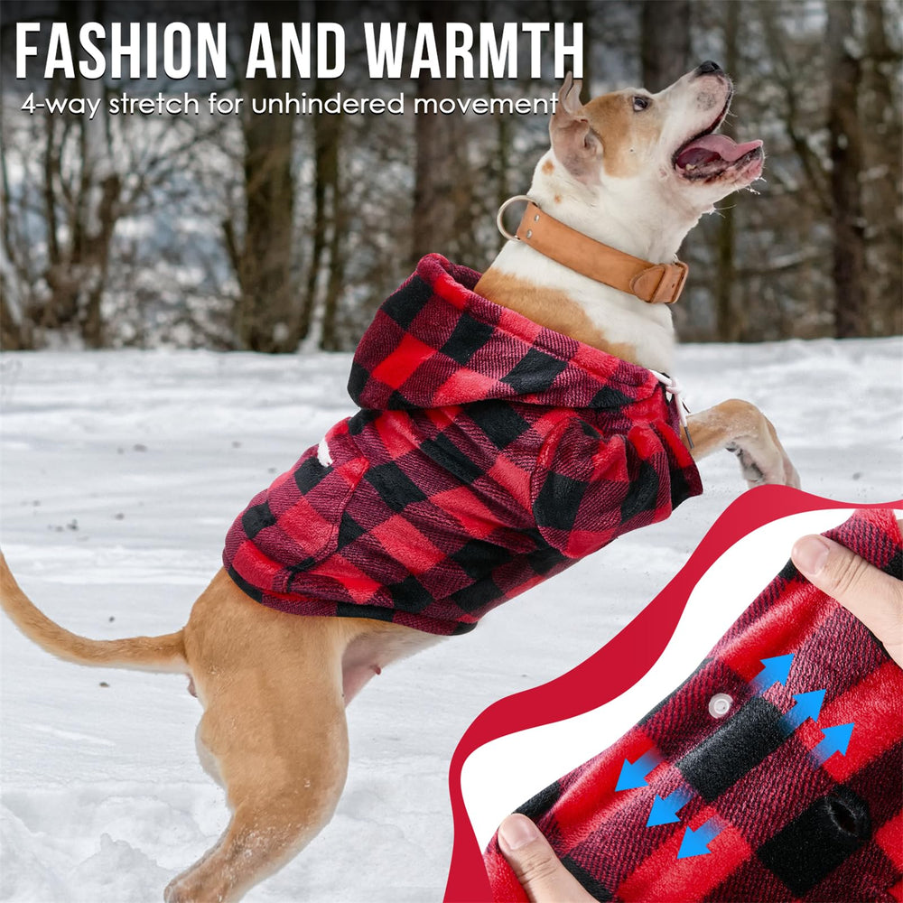 SlowTon dog hoodie material closeup shows soft double-sided flannel for daily warmth