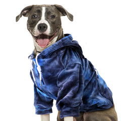 SlowTon dog hoodie tie-dye front view showing warmth and style