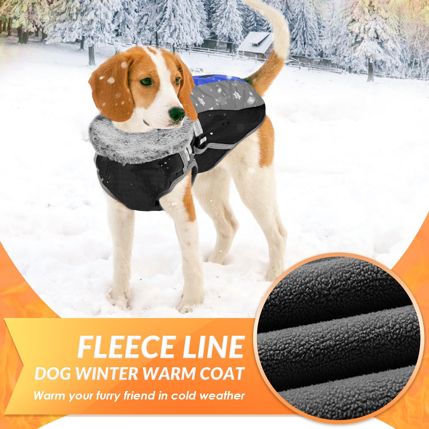 SlowTon dog jacket blue faux-fur collar detail adds cozy style for chilly days.
