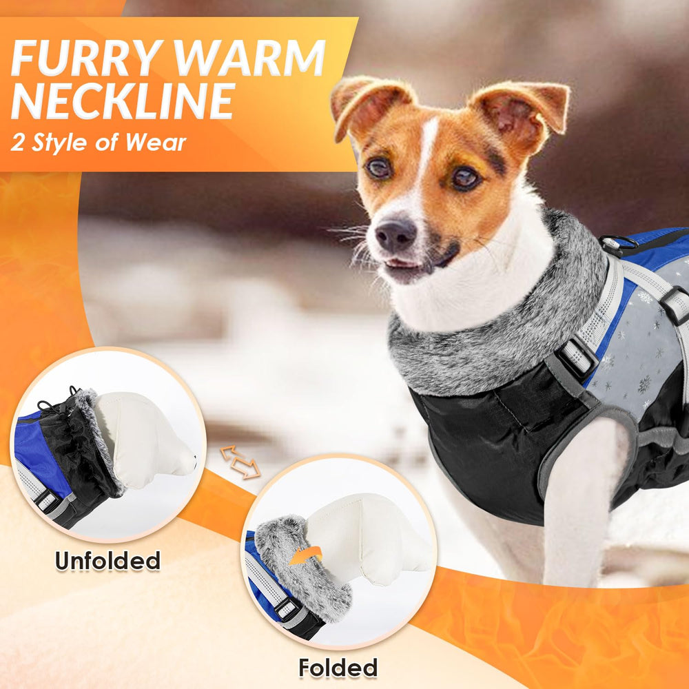 SlowTon dog jacket blue reflective stripes boost night visibility during walks.