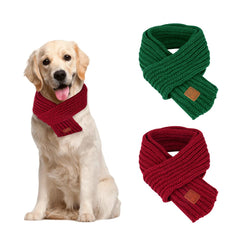 SlowTon dog knitted scarf red full view for festive dog styling