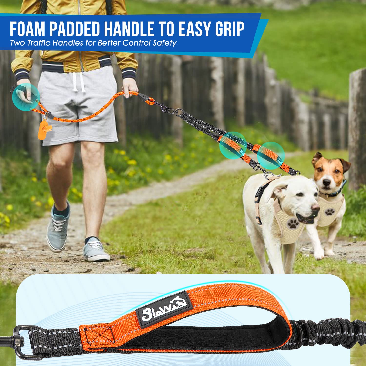 SlowTon dog leash 360 swivel clasp prevents tangles for smoother joint walks.