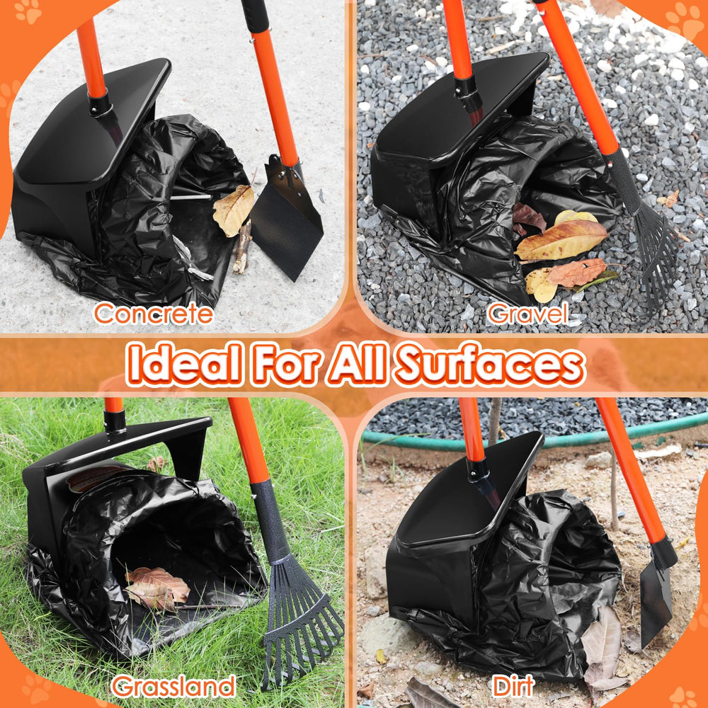 SlowTon pooper-scooper-rake captures waste efficiently on uneven surfaces.