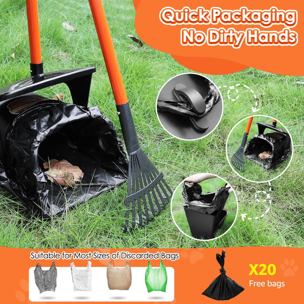 SlowTon pooper-scooper-spade reaches tight corners for thorough pickup.