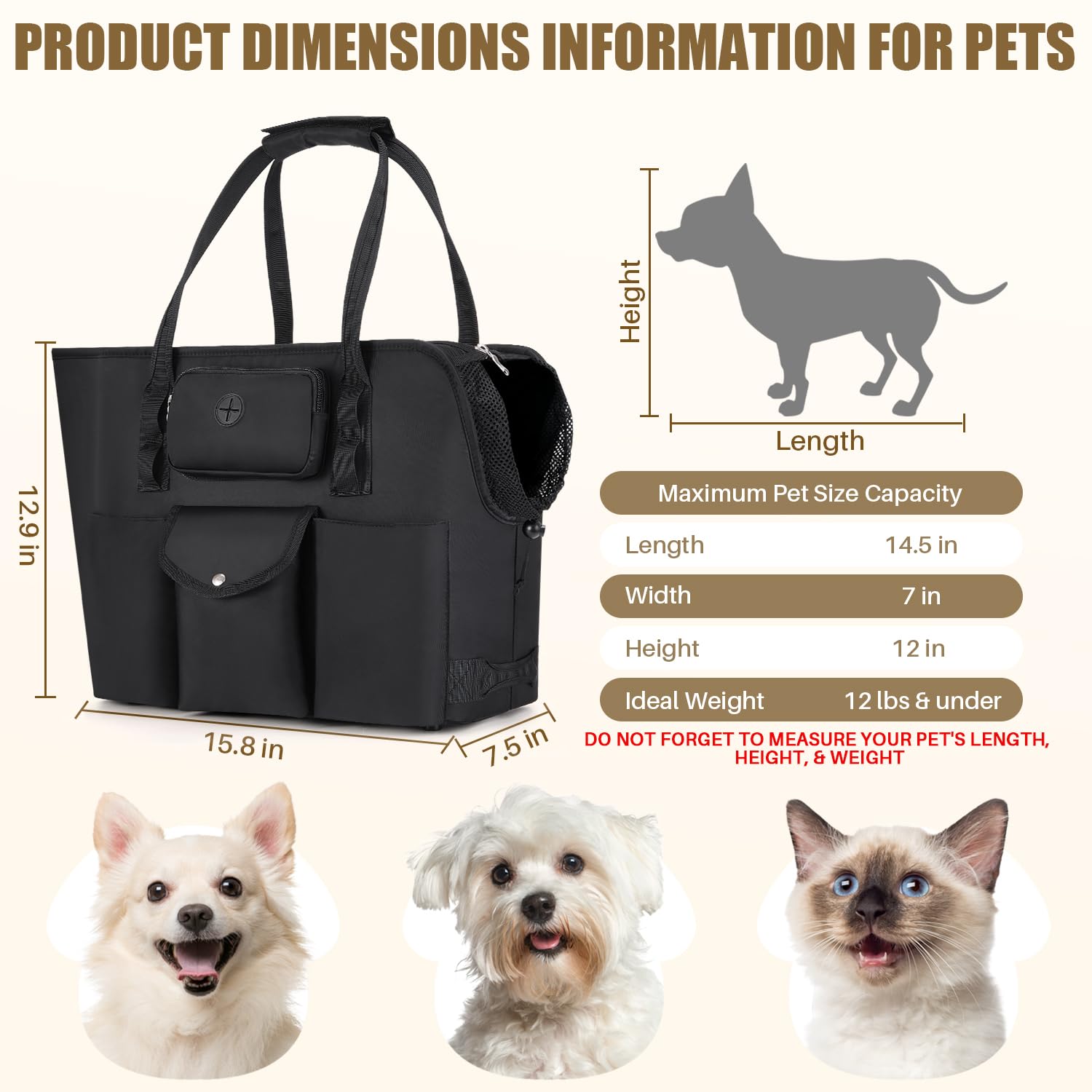 SlowTon dog purse carrier side-pocket-open — organized storage for essentials during outings