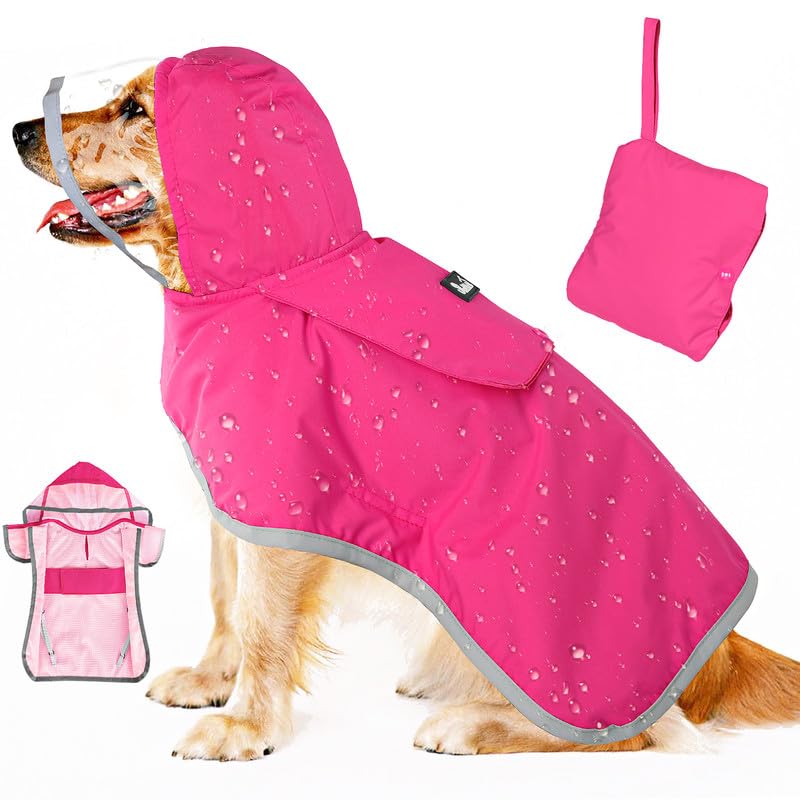 SlowTon dog raincoat back view shows full coverage and weatherproof protection.