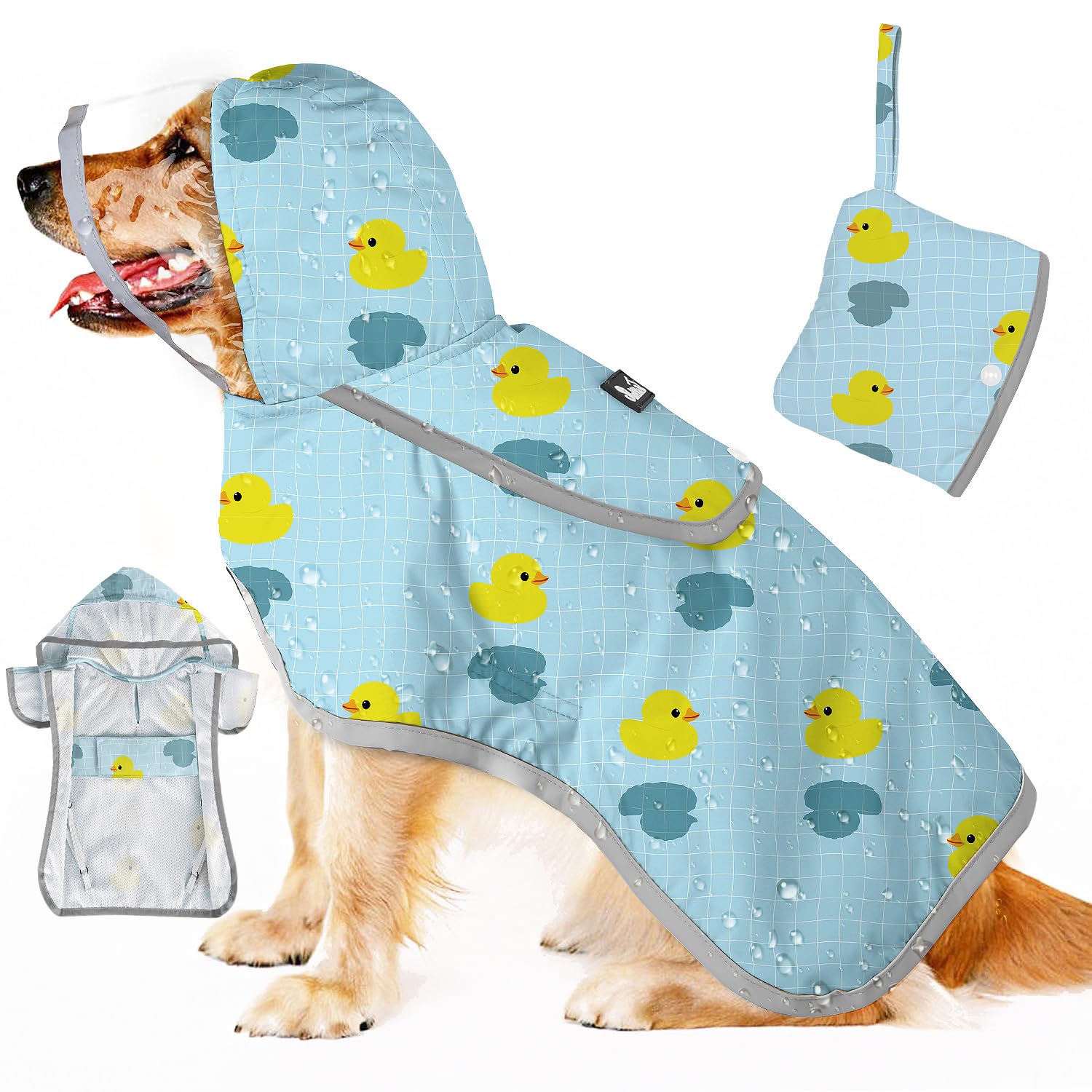SlowTon dog raincoat with clear hood preserves visibility during rainy walks.