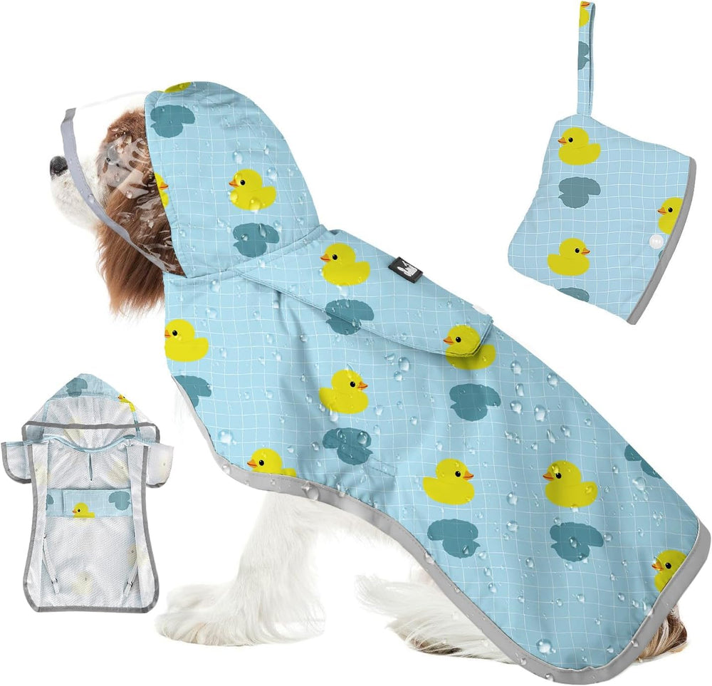 SlowTon dog raincoat with clear hood keeps sight while staying dry.