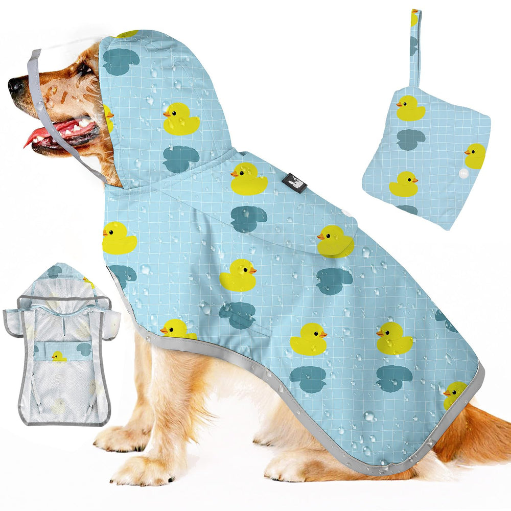 SlowTon dog raincoat front view with clear hood for visibility