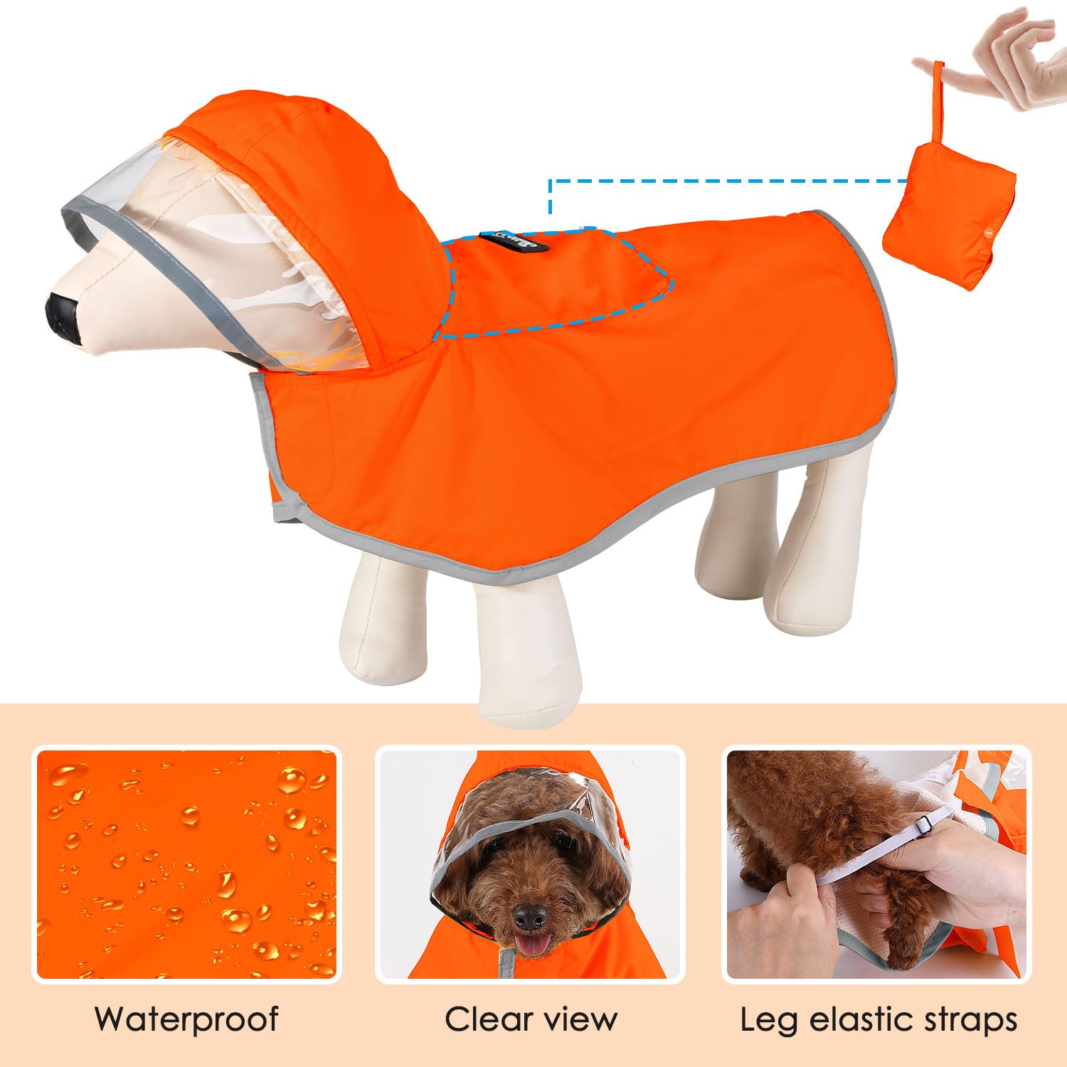 SlowTon dog raincoat-leash-hole provides convenient leash access while wearing the coat.