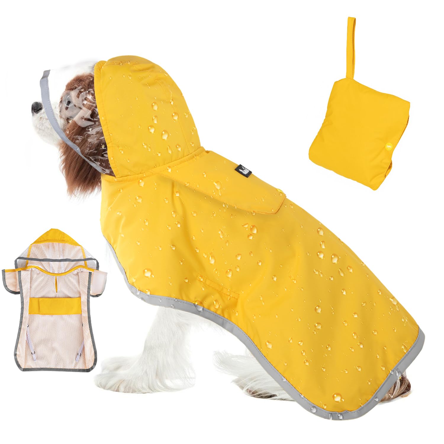 SlowTon dog raincoat waterproof material close-up showing durable rain protection.