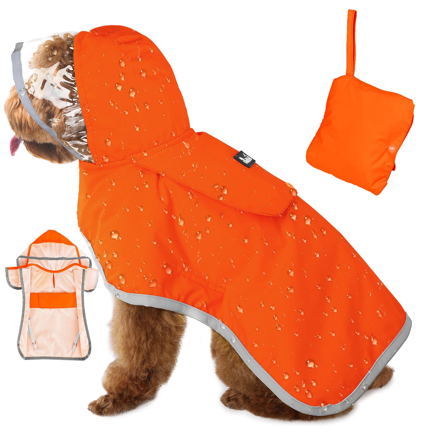 SlowTon dog raincoat waterproof material keeps your dog dry in wet weather.