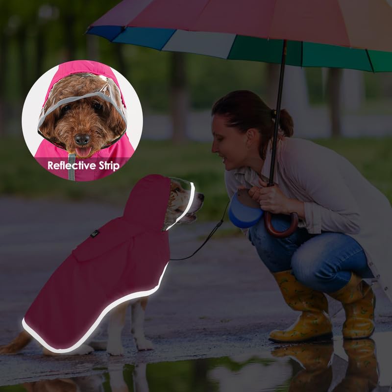 SlowTon dog raincoat worn on dog shows comfortable lightweight wear.