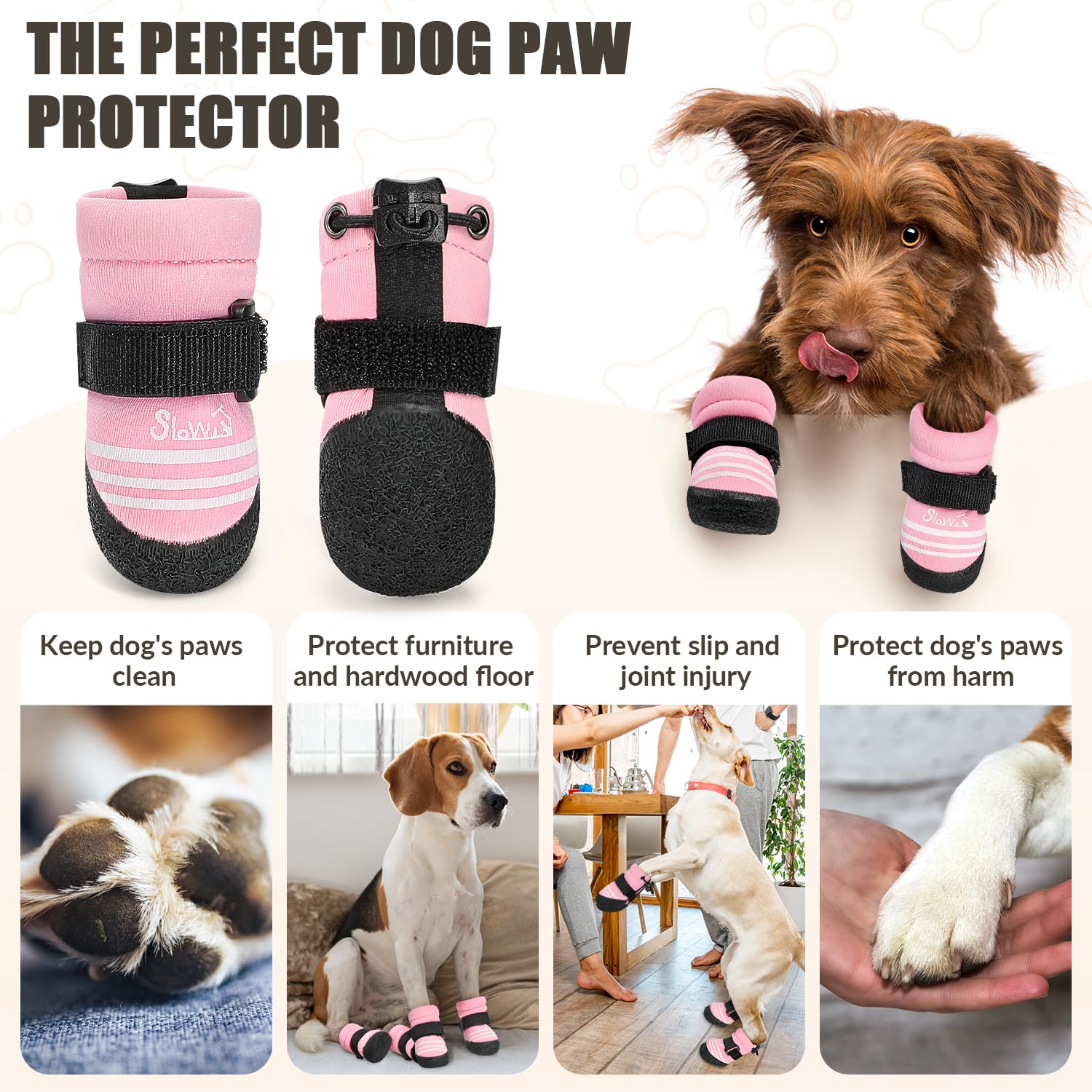 SlowTon dog shoes L-shape design fits paws for comfy freedom of movement