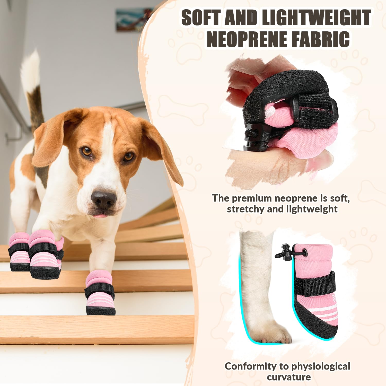 SlowTon dog shoes pink, side view highlighting adjustable drawstrings for a snug fit.