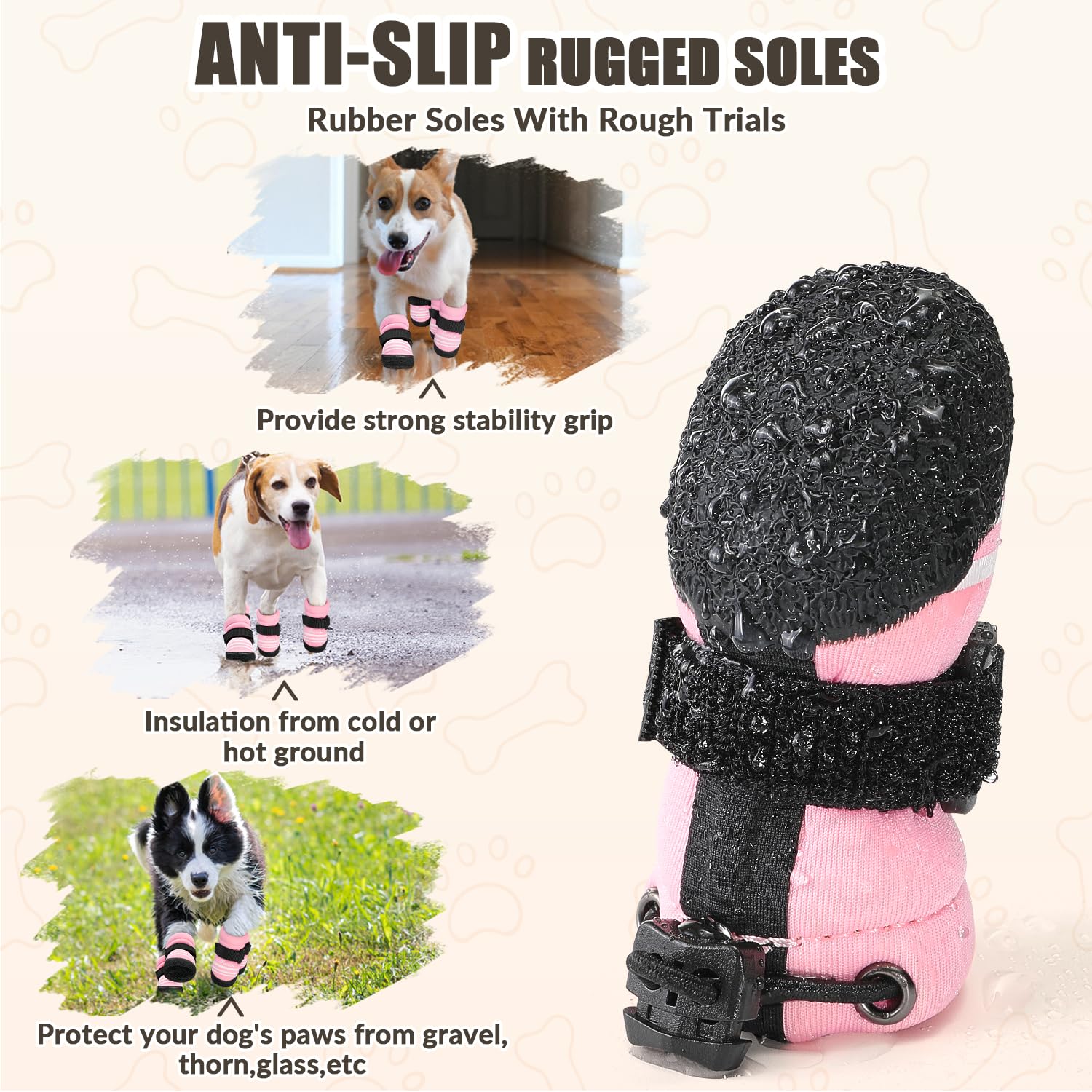 SlowTon dog shoes reflective stripe detail for safer nighttime visibility