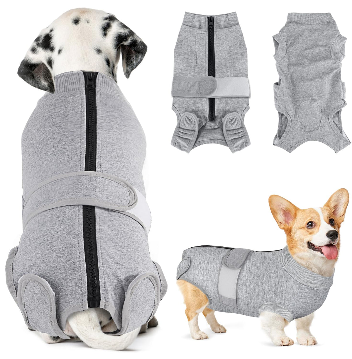 SlowTon dog surgery recovery suit back zipper enables easy wear for post op comfort
