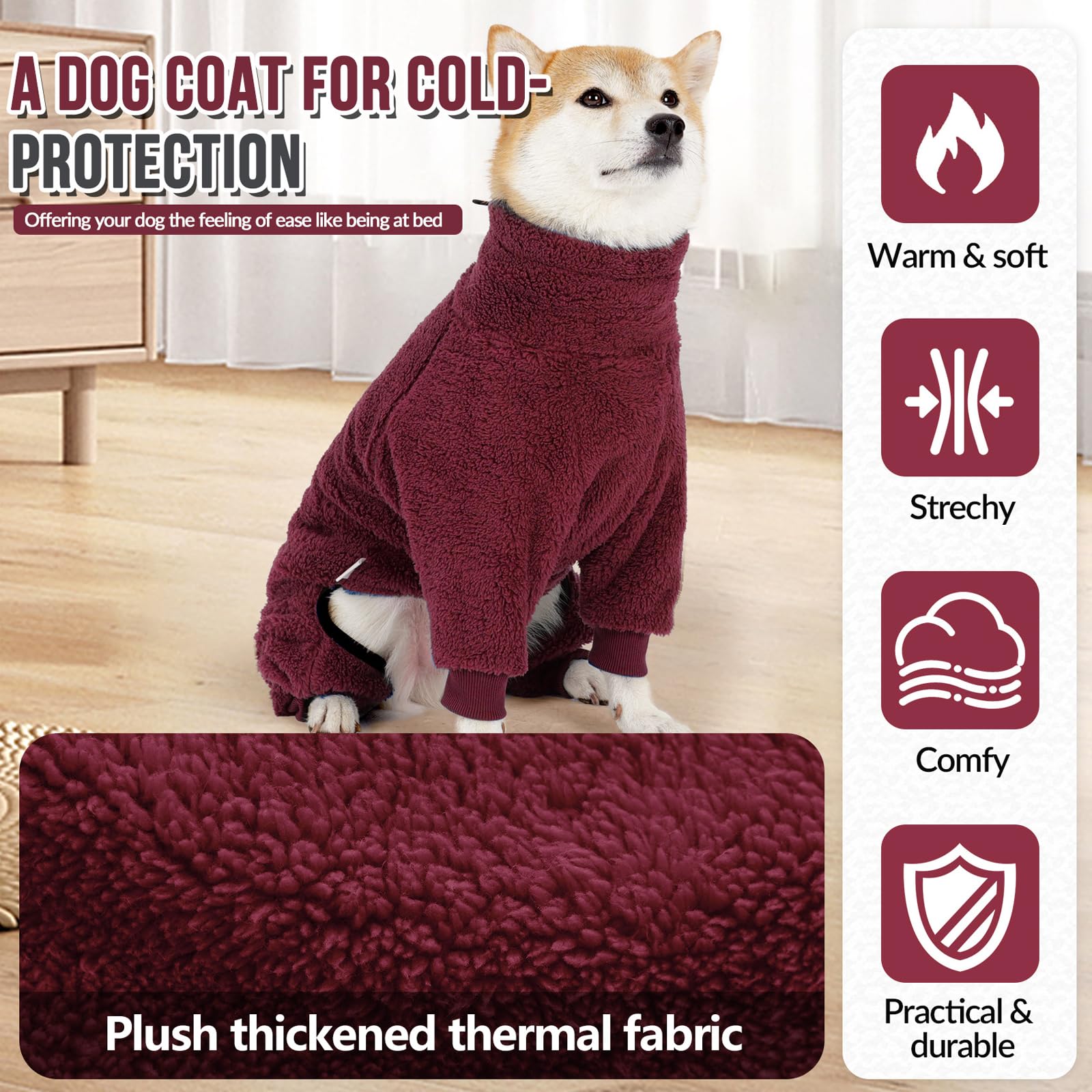 SlowTon dog winter coat belly opening pajama eases potty breaks