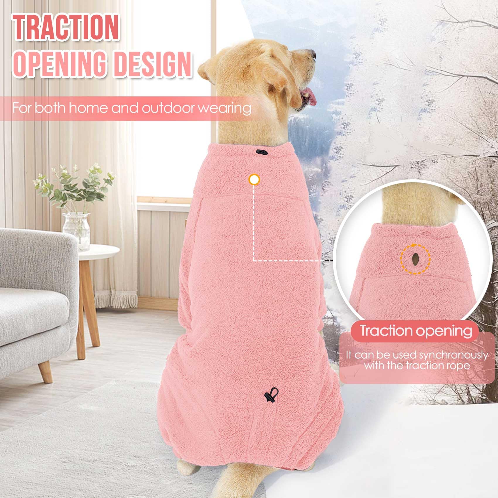 SlowTon dog winter coat pink elastic four-legged cuffs prevent leg restriction during play