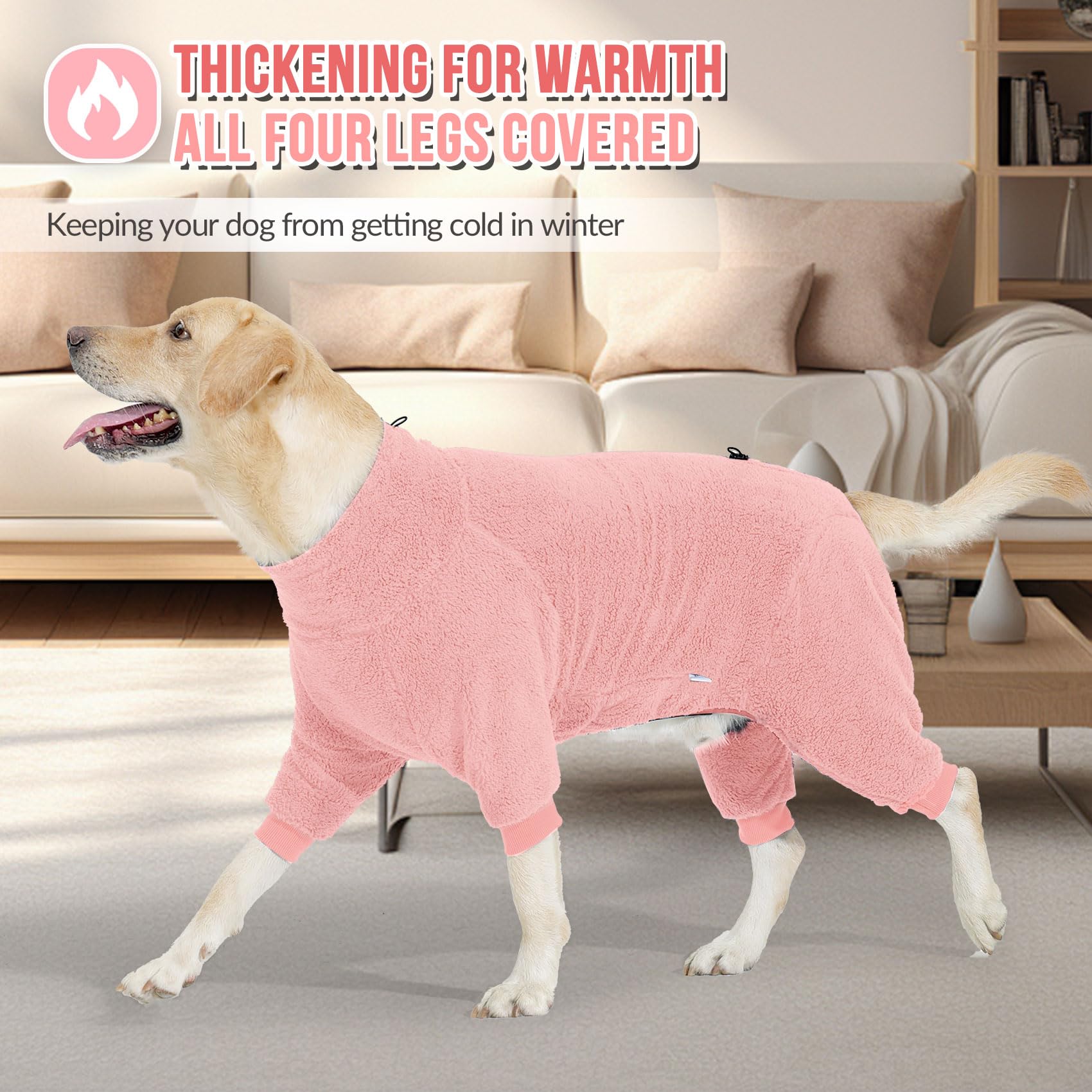 SlowTon dog winter coat pink traction rope opening enables leash use without removing coat