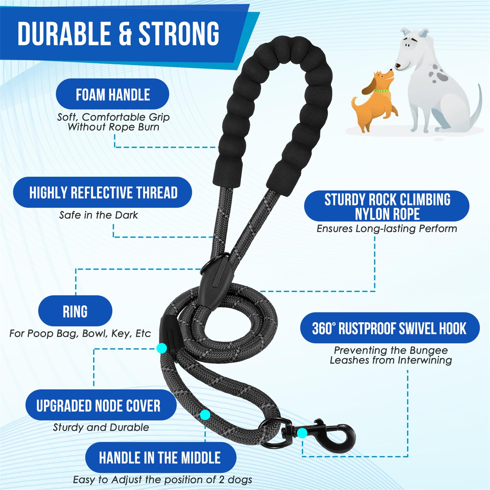 SlowTon main cord stretches to 35 inches for versatile two-dog control.