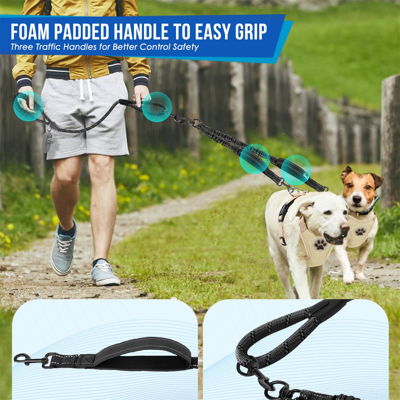 SlowTon shock-absorbing bungee extension provides comfortable give for dogs.