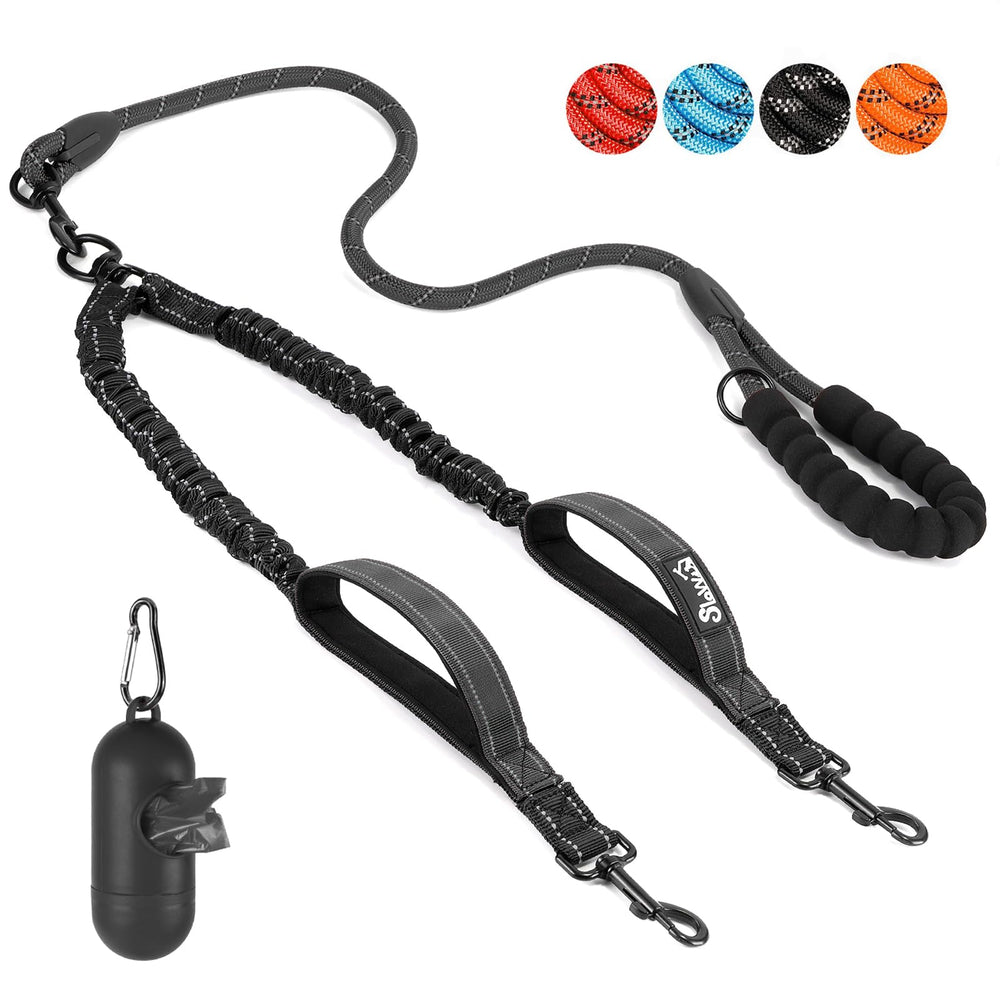 SlowTon double leash with two dogs and a 360° swivel prevents tangles during walks.