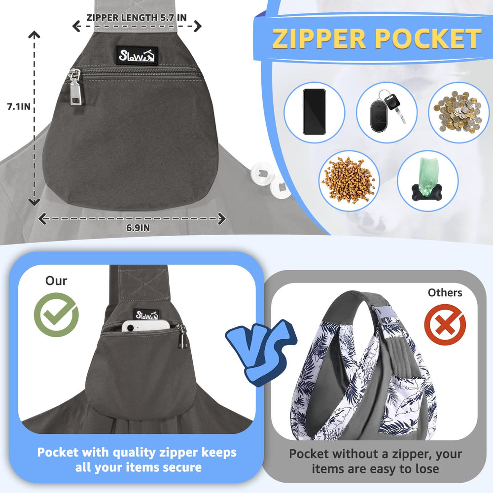 SlowTon carrier front pocket for treats, keys, or wallet.