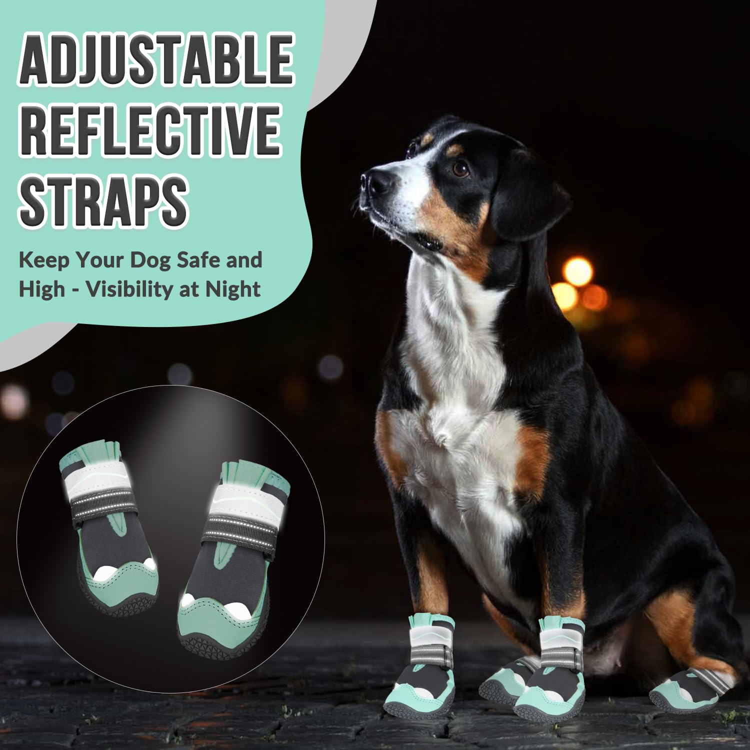 SlowTon green dog shoes on hardwood floor demonstrate grip and protection