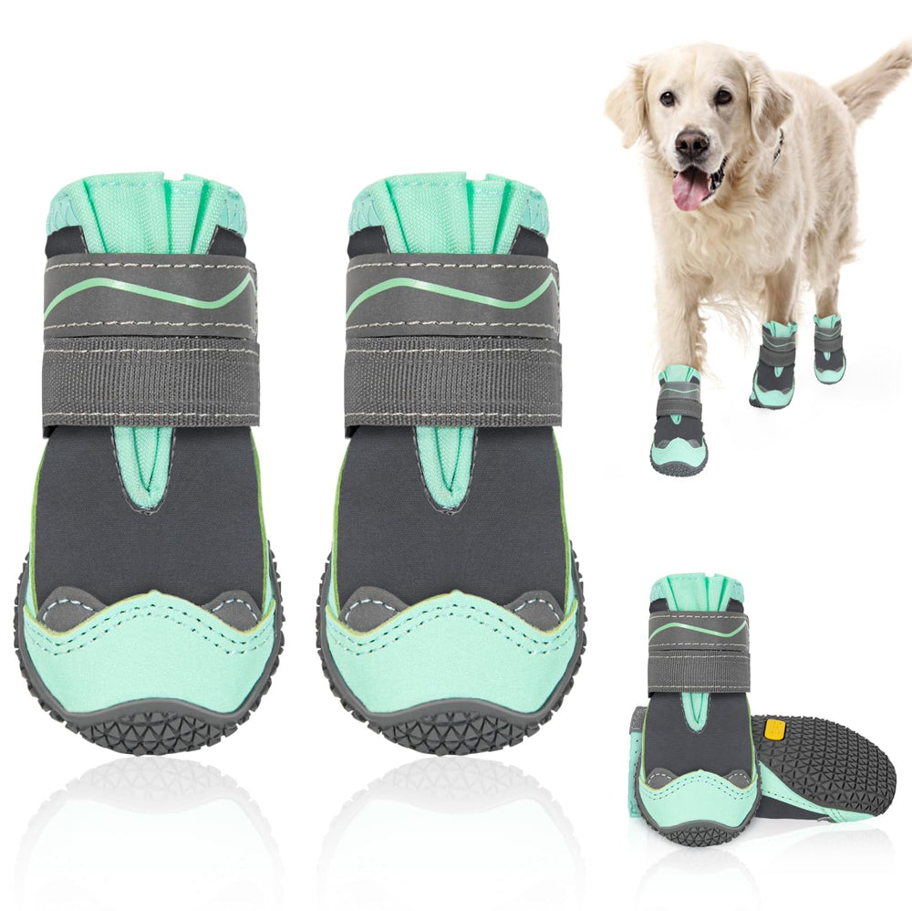 SlowTon green dog shoes side view highlight protective side profile for outdoor walks