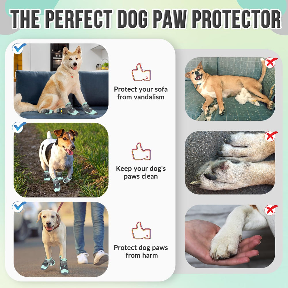 SlowTon green dog shoes in snowy pavement illustrate paw protection in cold