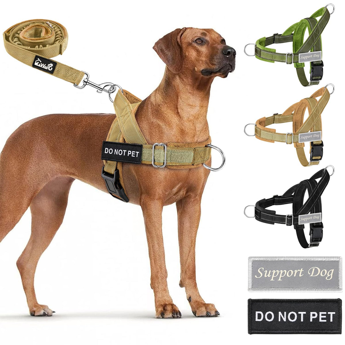 SlowTon no pull harness front clip in tan supports easy control during walks