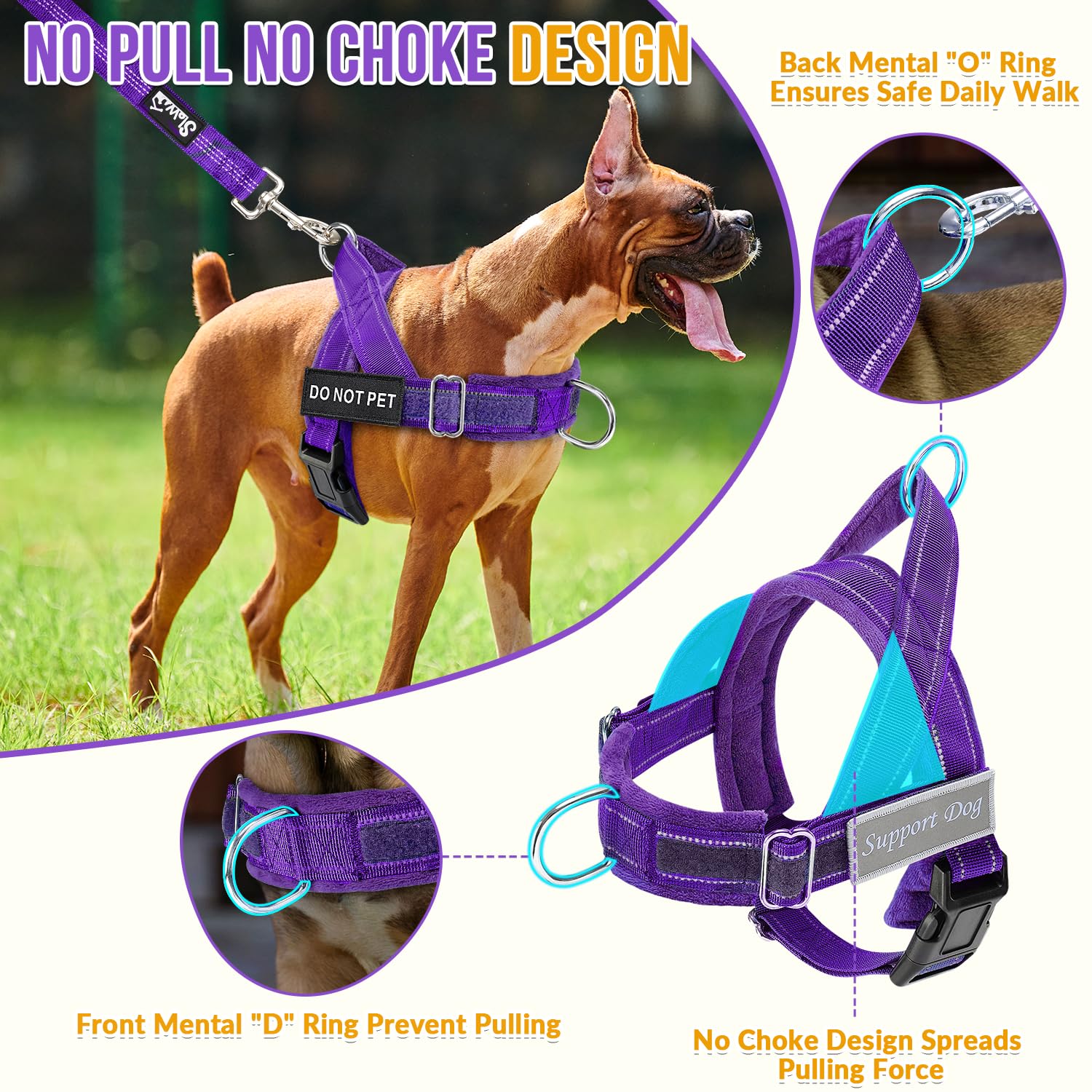SlowTon No Pull Harness back D-ring for daily walking and training.