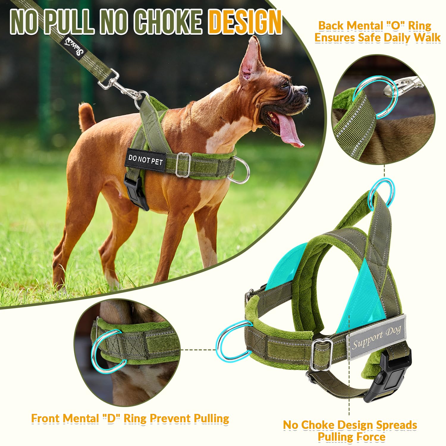 SlowTon No Pull Harness back view in green offers balanced support for daily wear.