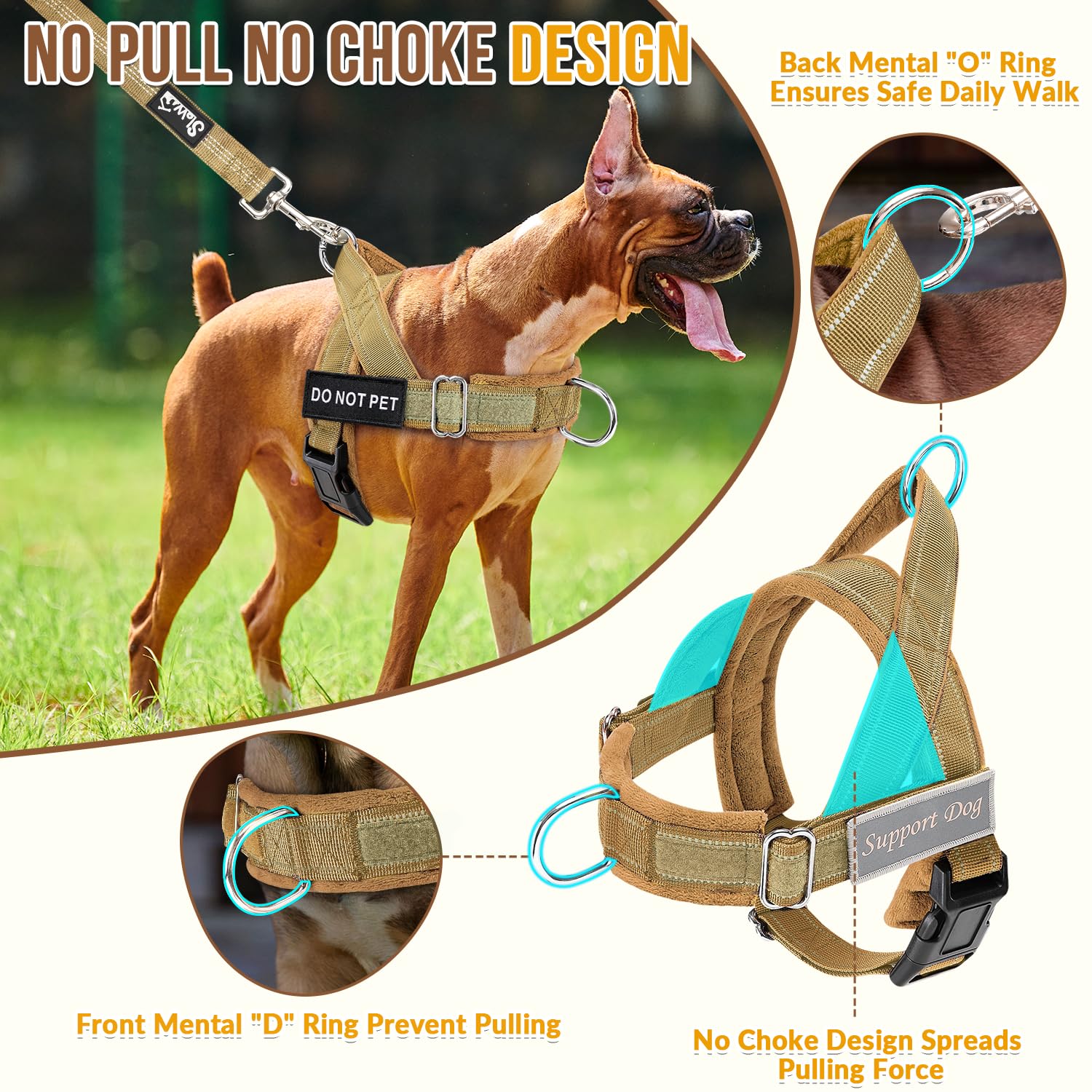SlowTon No Pull Harness back view highlighting durable nylon
