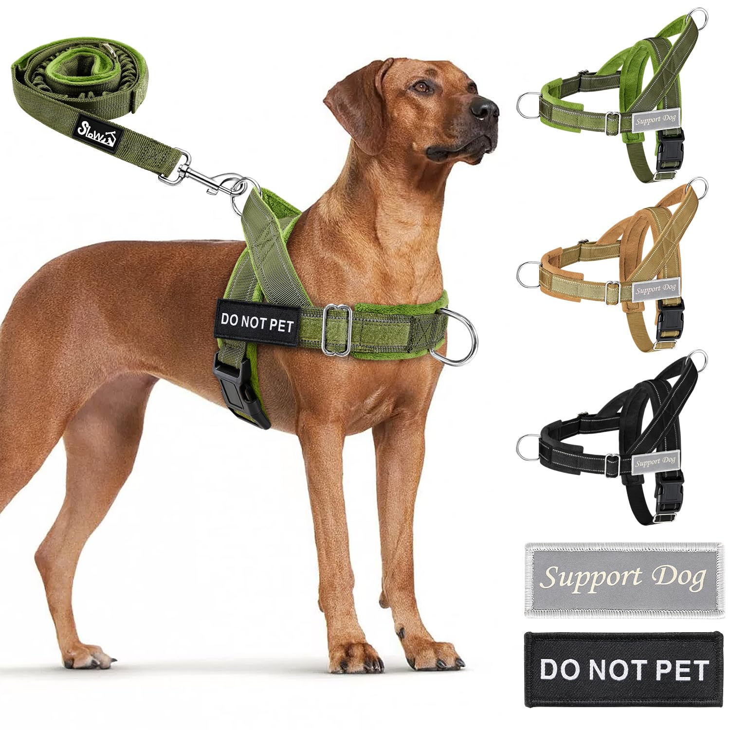 SlowTon No Pull Harness front view in green improves control and visibility during walks.