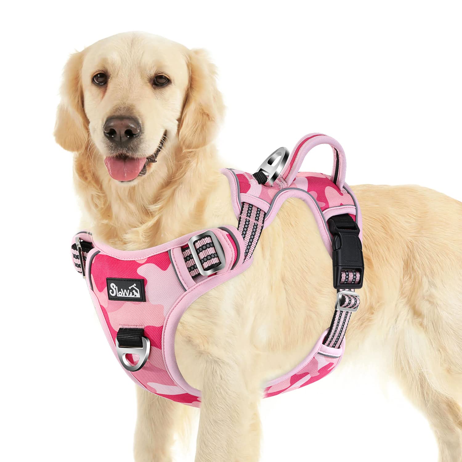 SlowTon No Pull Harness pink camo front clip aids steady walks
